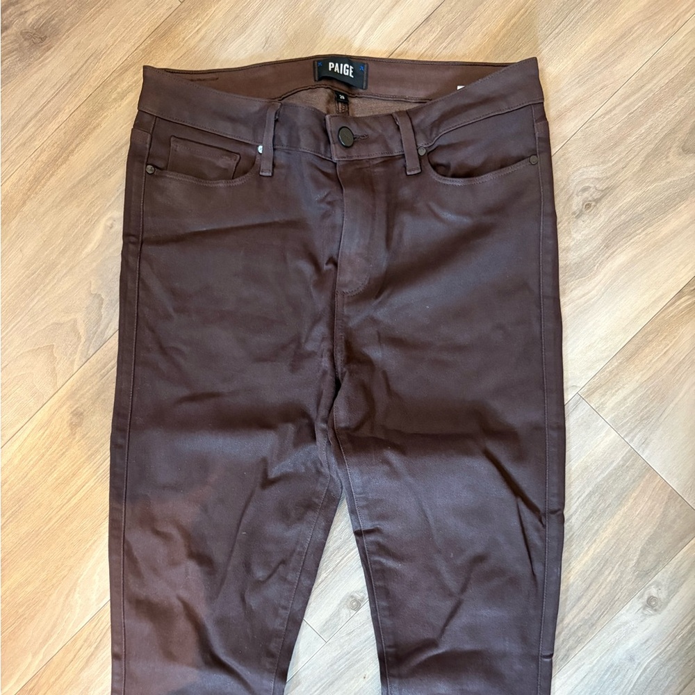 Paige coated straight maroon jeans